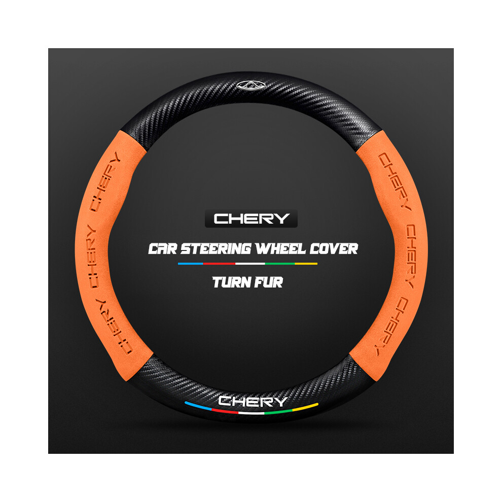 (O ) Carbon Fiber Auto Steering Wheel Cover Alcantara Leather For Chery Tiggo Orange 8293669663231