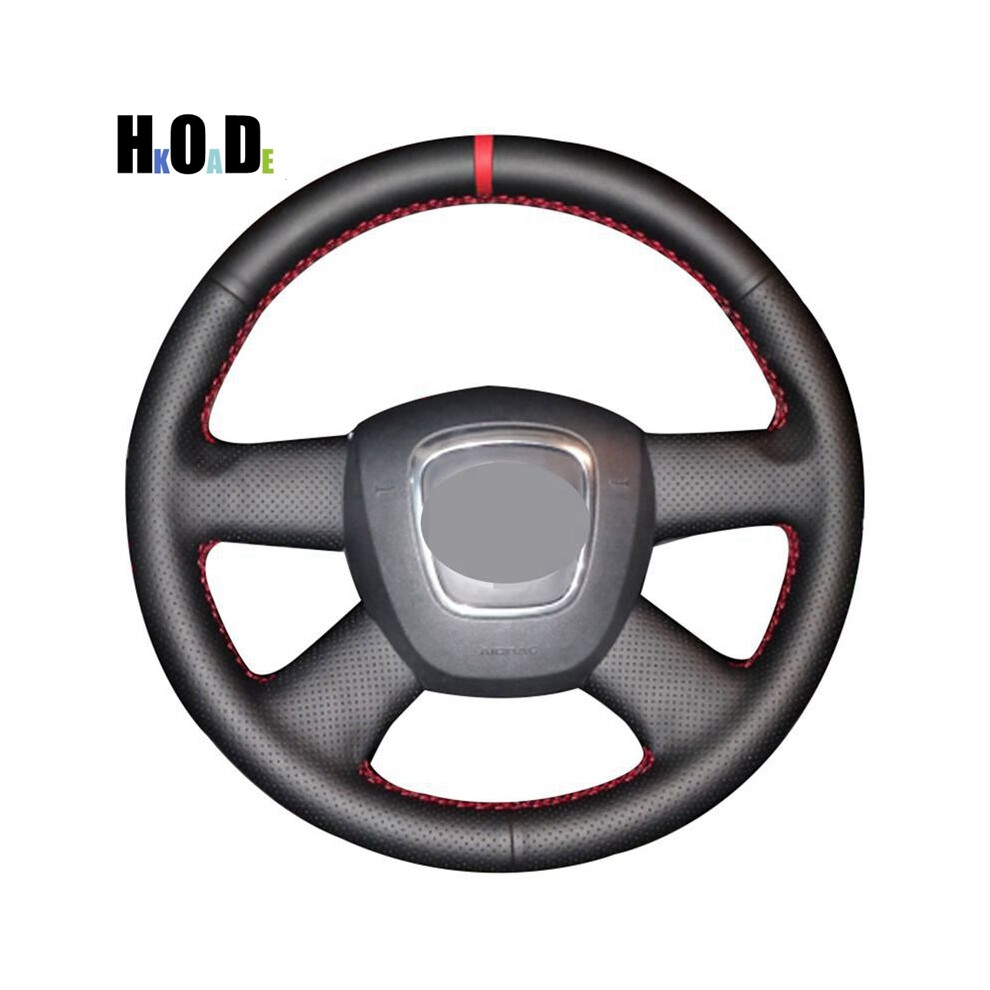 (Yellow Thread) Hand-stitched Black Leather DIY Car Steering Wheel Cover for Audi Old-image-OPC-PDZNKWJ-NEW