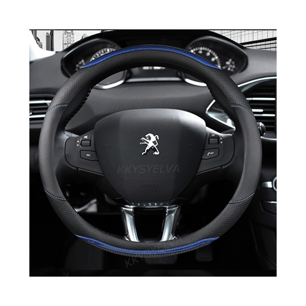 (C) Car Steering Wheel Cover Carbon Fibre +Leather For Peugeot 208 2012~2018