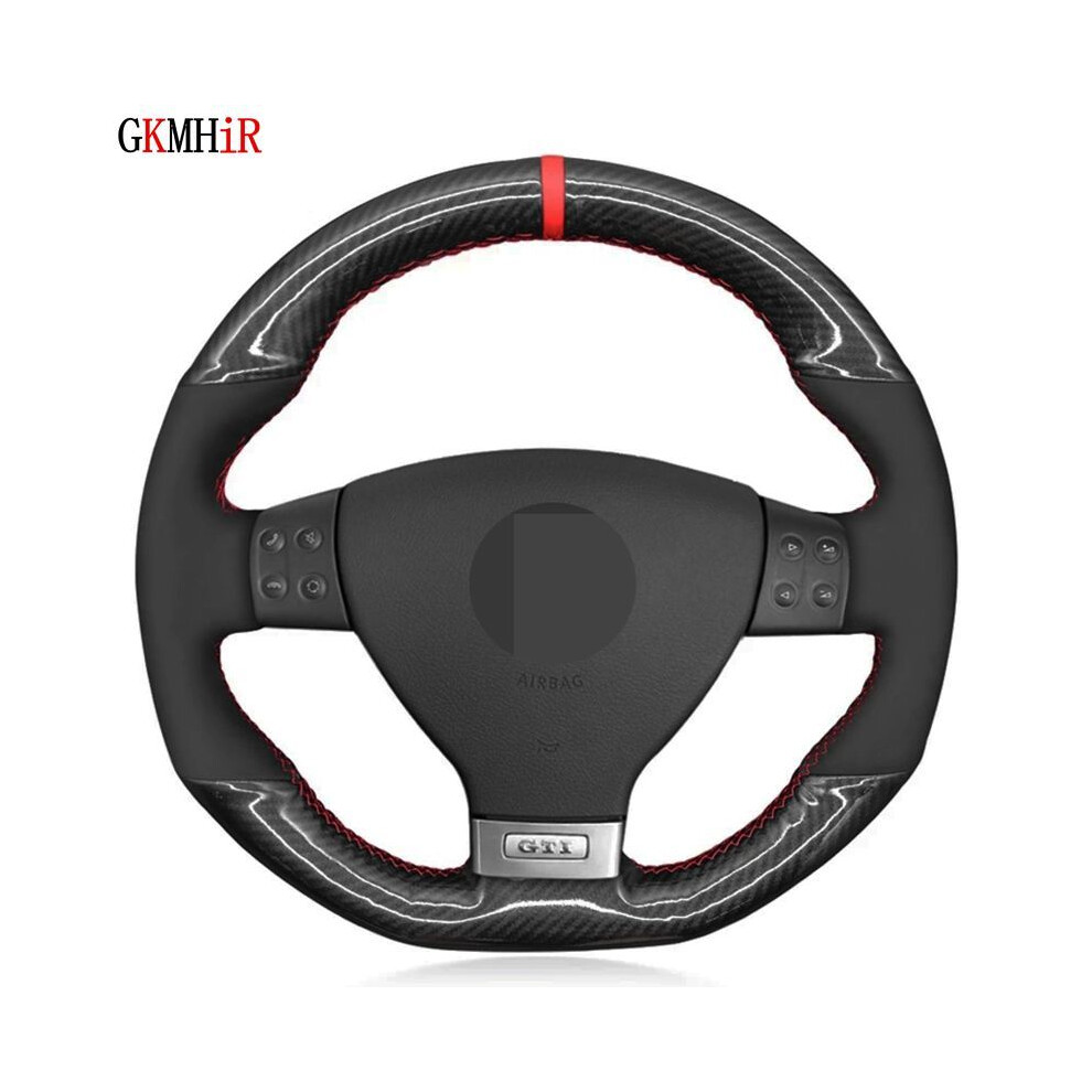 Maxpower (Black Thread) Diy Hand-Stitched Black Suede Carbon Fiber Car Steering Wheel Cover For