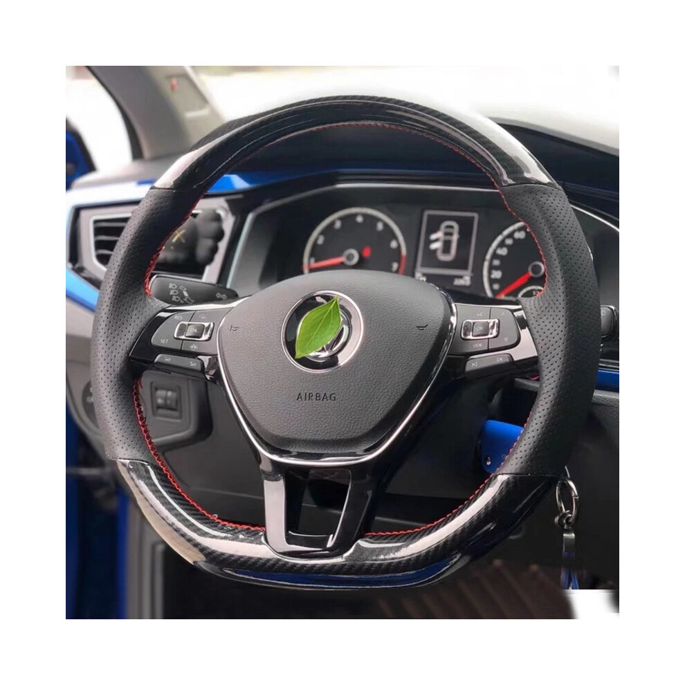 Maxpower (Style 5) Hand-Stitched Soft Black Carbon Fiber Black Suede Car Steering Wheel Cover