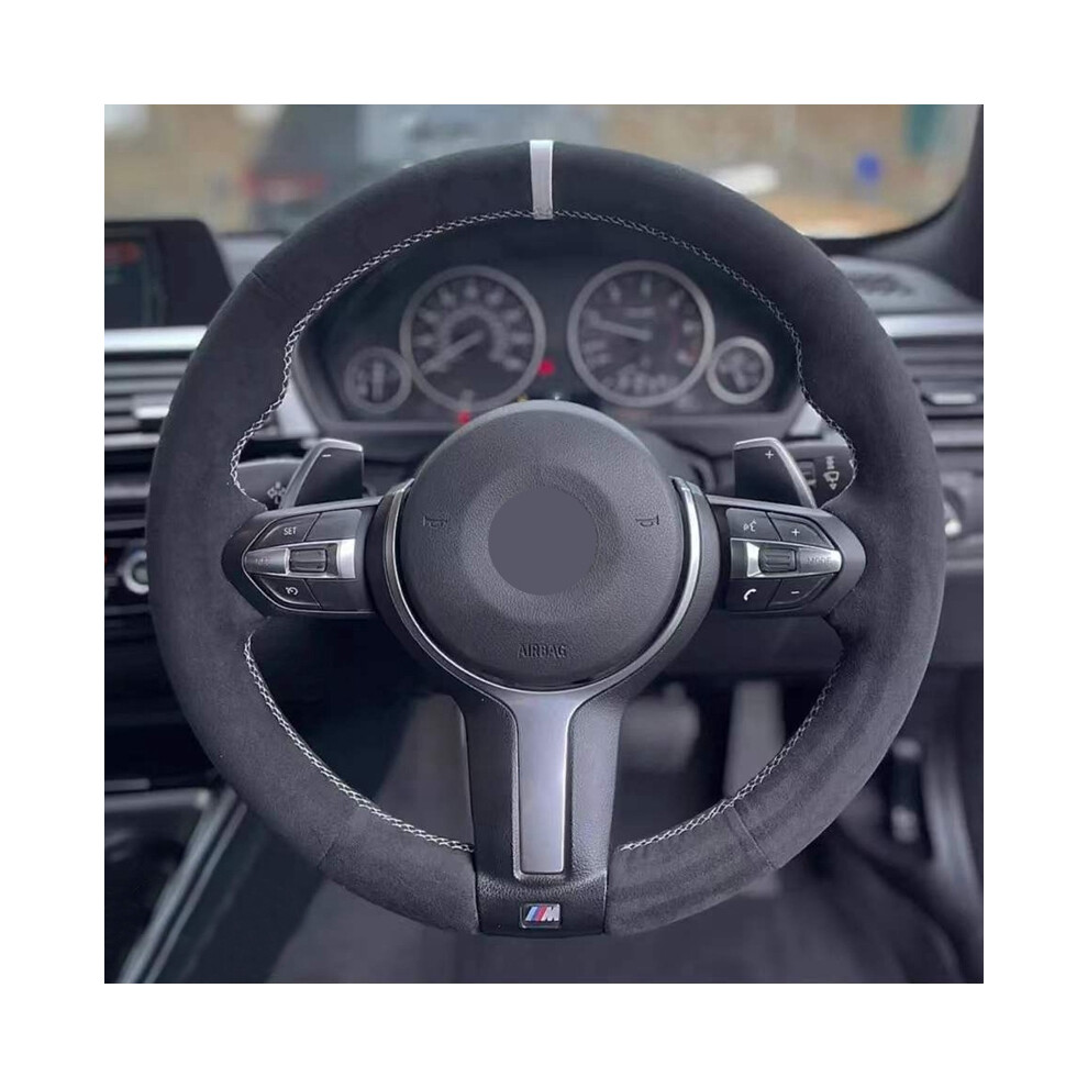 (Yellow Thread) Black Suede Car Steering Wheel Cover For BMW M Sport F30 F31 F34 F10 F11-image-OPC-PDZNM88-NEW