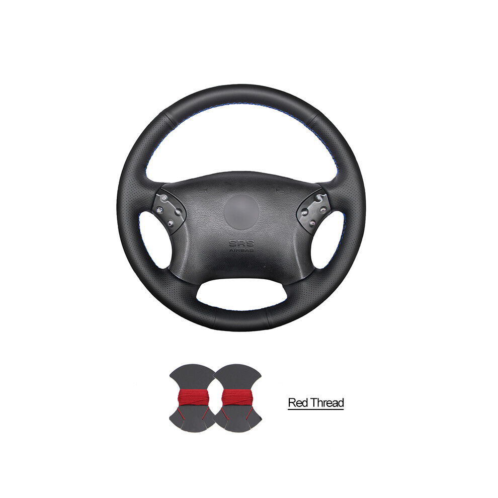 (Red thread) Hand-stitched Black PU Artificial Leather Car Steering Wheel Cover for-image-OPC-PDZNMZ9-NEW