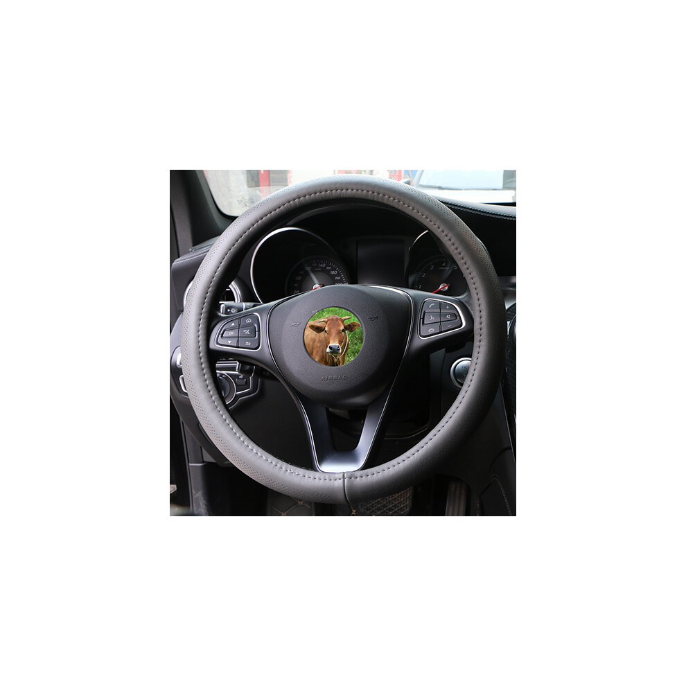 (Gray) Universal 38Cm Car Steering Wheel Cover Genuine Leather Braid For Steering Gray 8293669657414