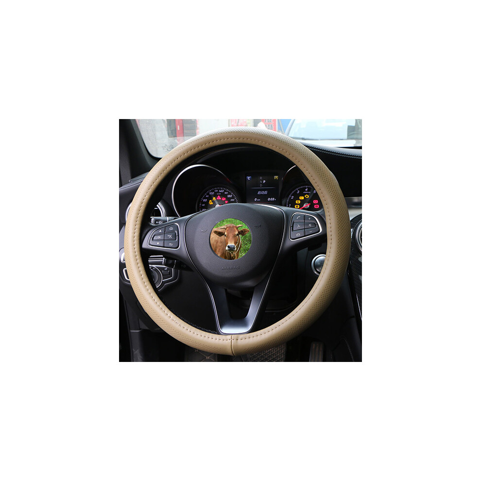 Maxpower (Beige) Universal 38Cm Car Steering Wheel Cover Genuine Leather Braid For Steering Beige