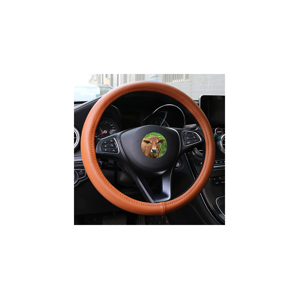 Maxpower (Orange) Universal 38Cm Car Steering Wheel Cover Genuine Leather Braid For Steering Orange