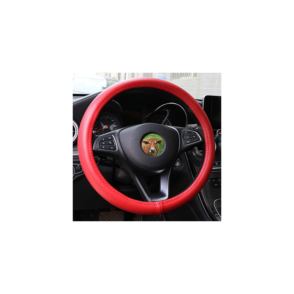 Maxpower (Red) Universal 38Cm Car Steering Wheel Cover Genuine Leather Braid For Steering Red