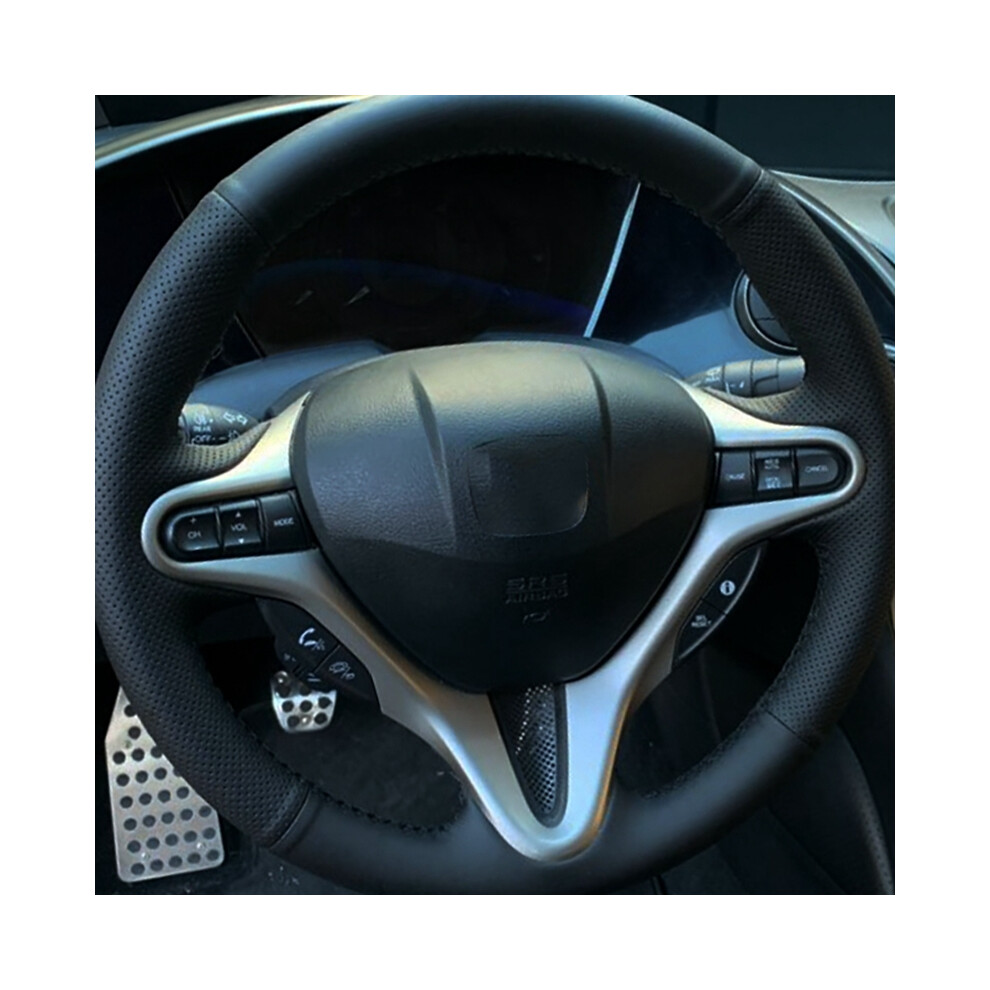 ( Thread) Diy Hand Stitch Microfiber Leather Car Steering Wheel Cover For White/Black 8293669641482