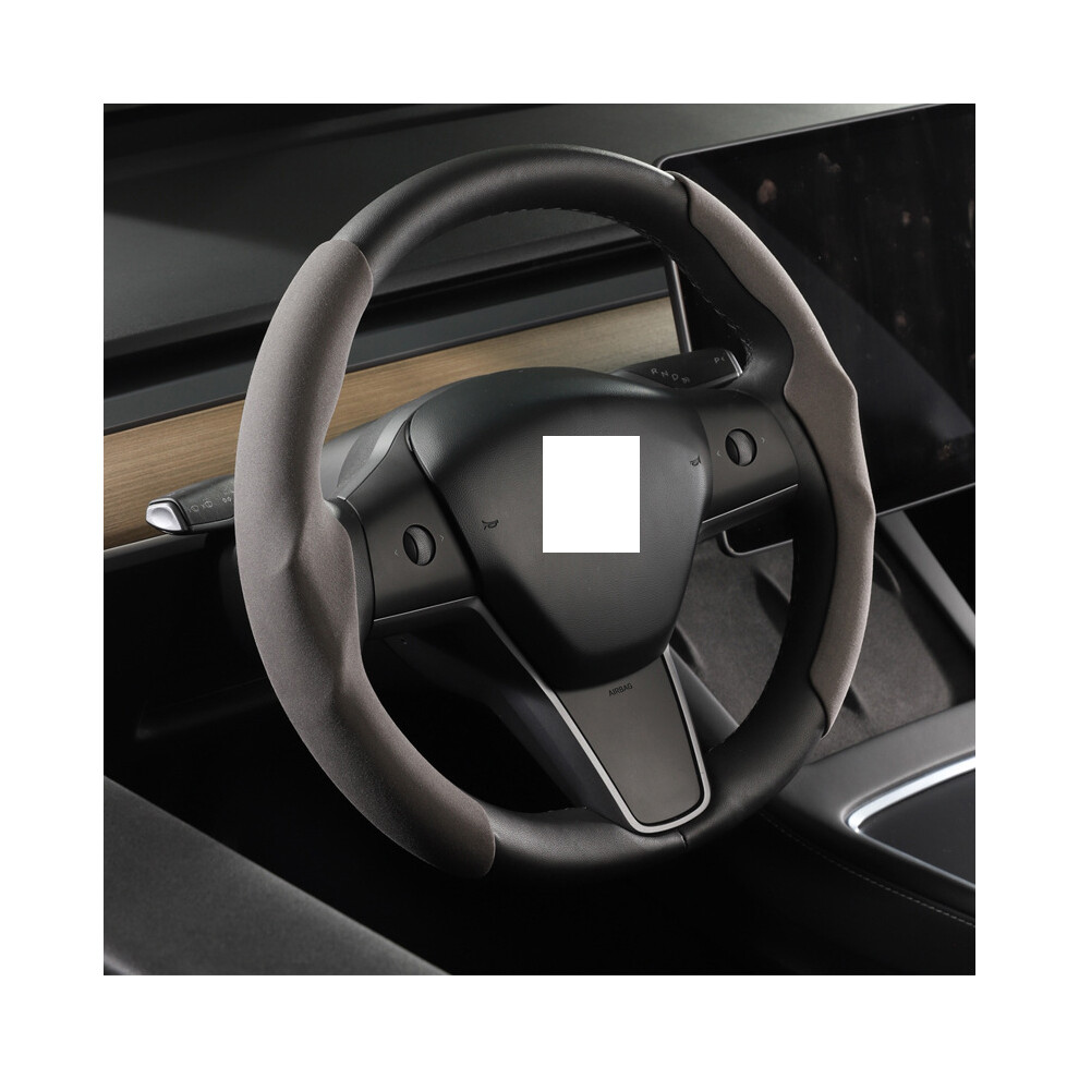 Maxpower (Grey) Suede Steering Wheel Cover Custom Fit For Tesla Model 3 Y 2017-2022 2023 Grey