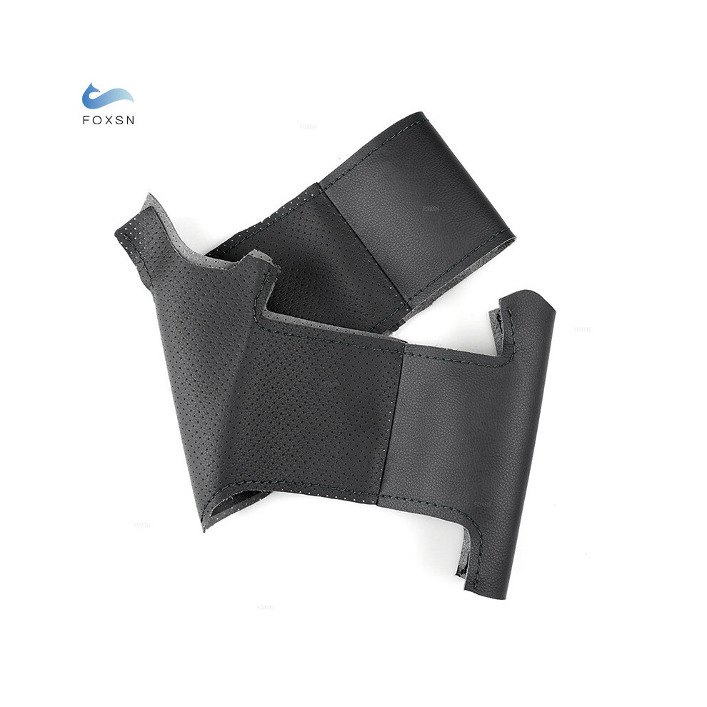 (Black) Car-Styling Perforated Microfiber Leather Diy Hand-Stitched Steering Wheel Black 8293669632411