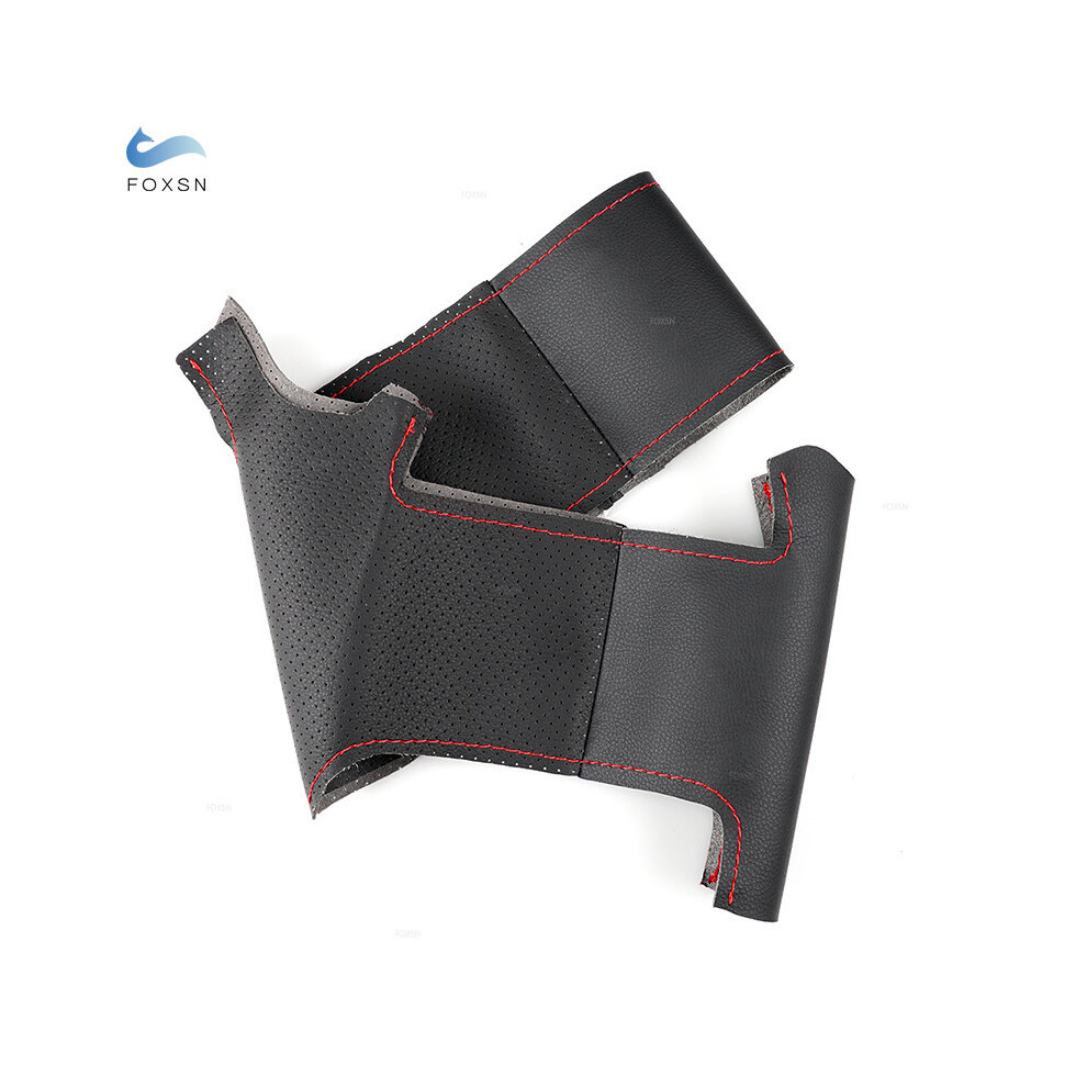 Maxpower (Black-Red Line) Car-Styling Perforated Microfiber Leather Diy Hand-Stitched Steering Wheel