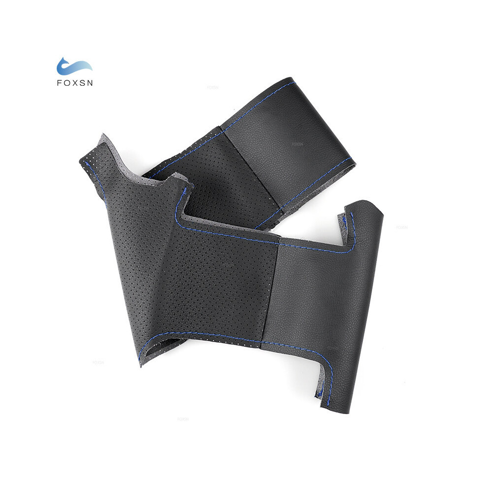 Maxpower (Black-Blue Line) Car-Styling Perforated Microfiber Leather Diy Hand-Stitched Steering Wheel