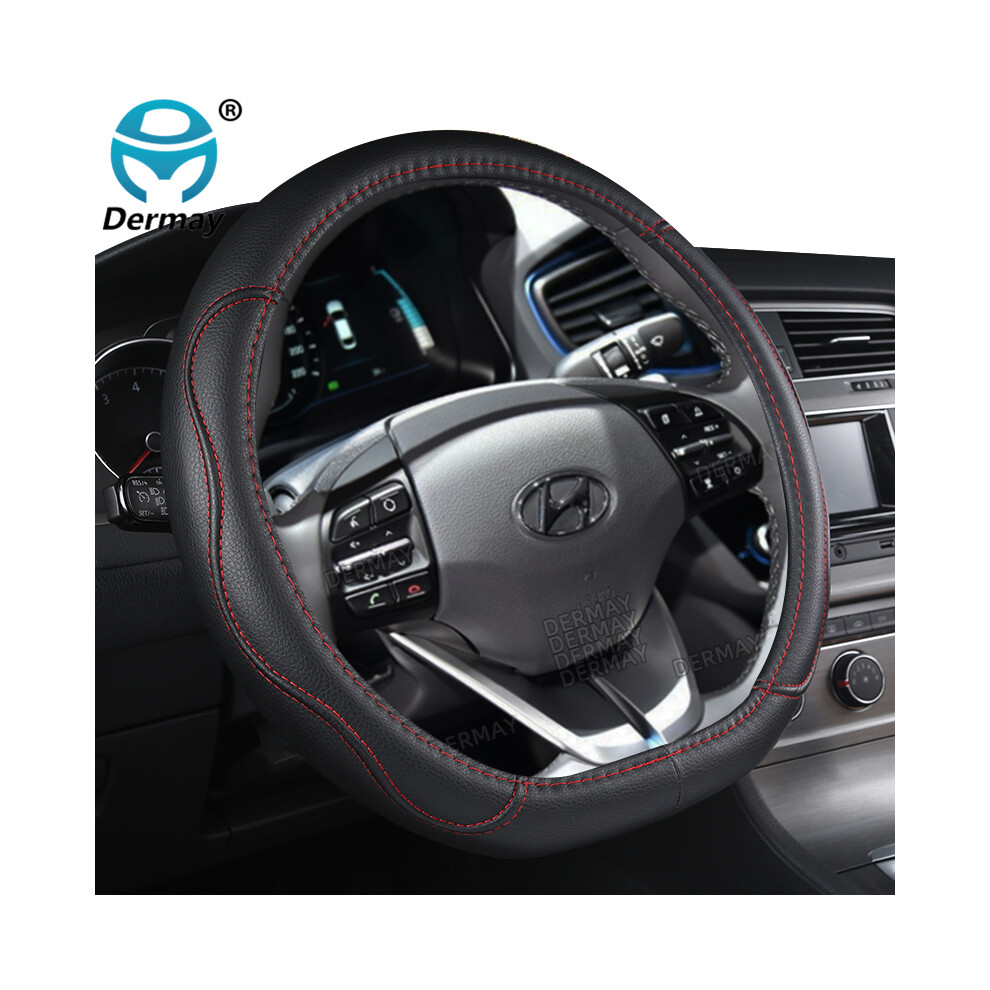 ( Thread) Steering Wheel Cover D Shape For Hyundai Ioniq 2016 2017 2018 2019 2020 Red 8293669640492