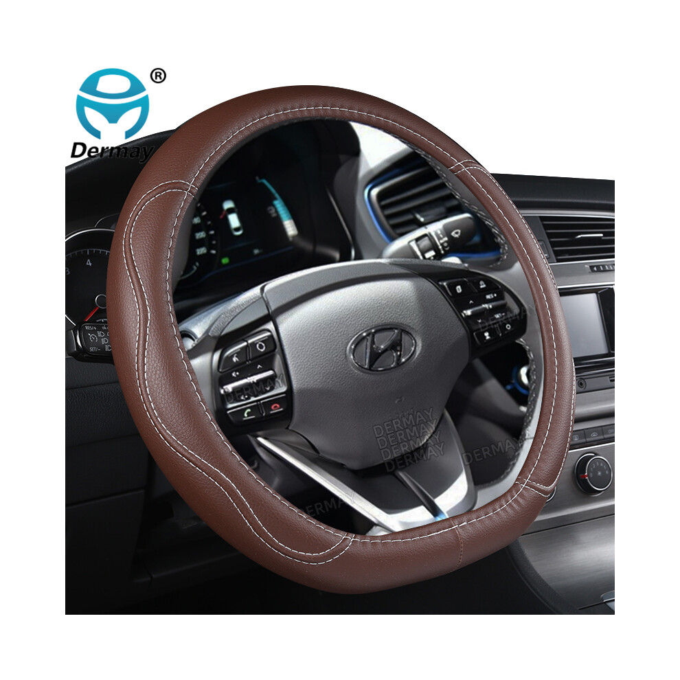Maxpower (Brown) Steering Wheel Cover D Shape For Hyundai Ioniq 2016 2017 2018 2019 2020