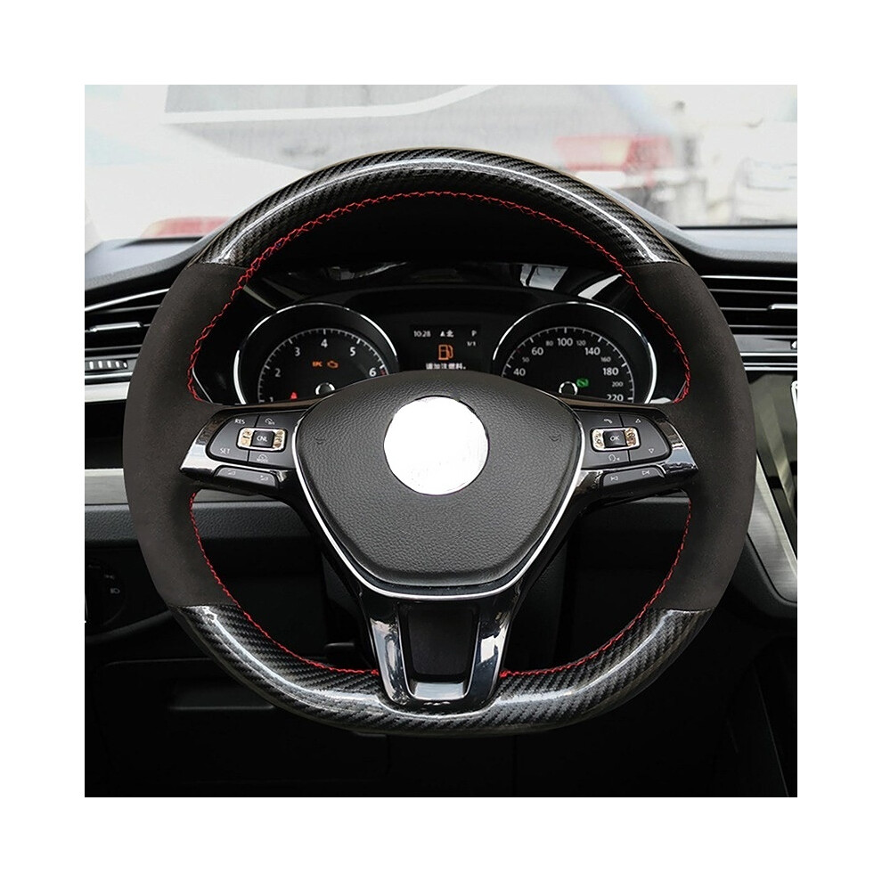 Maxpower (D) Hand-Stitched Soft Black Carbon Fiber Black Suede Car Steering Wheel Cover