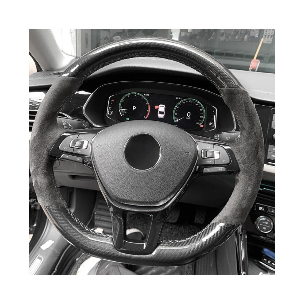 (C) Hand-Stitched Soft Carbon Fiber Suede Car Steering Wheel Cover Black 8293669624799