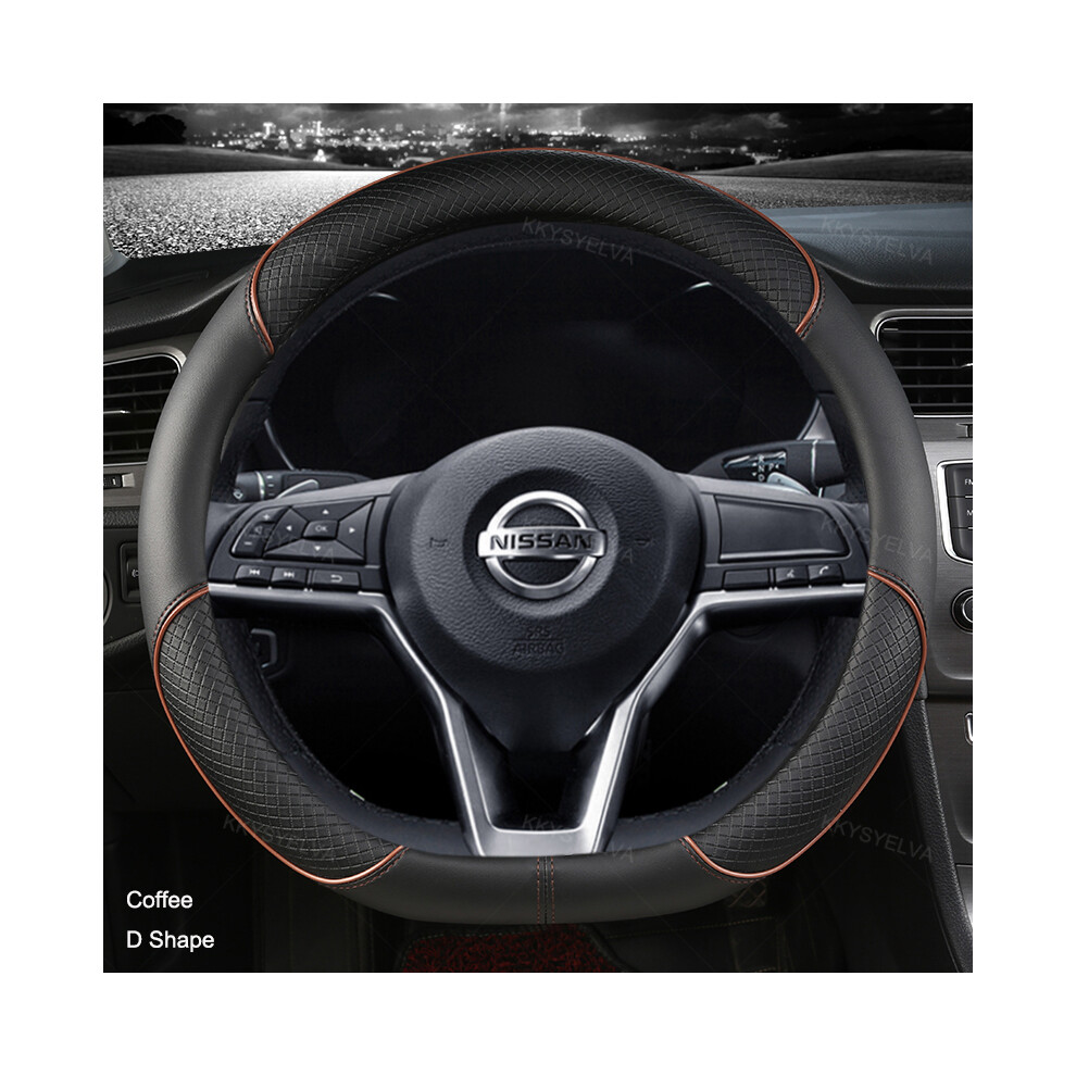 (Coffee) Car Steering Wheel Cover D Type PU Leather For Nissan X-trail Qashqai-image-OPC-PDZNNRM-NEW