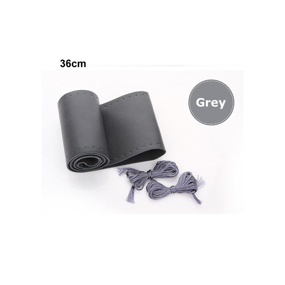 Maxpower (Grey Grey 36Cm) Car Steering Wheel Cover Diy Genuine Leather Cowhide Braid With Needles