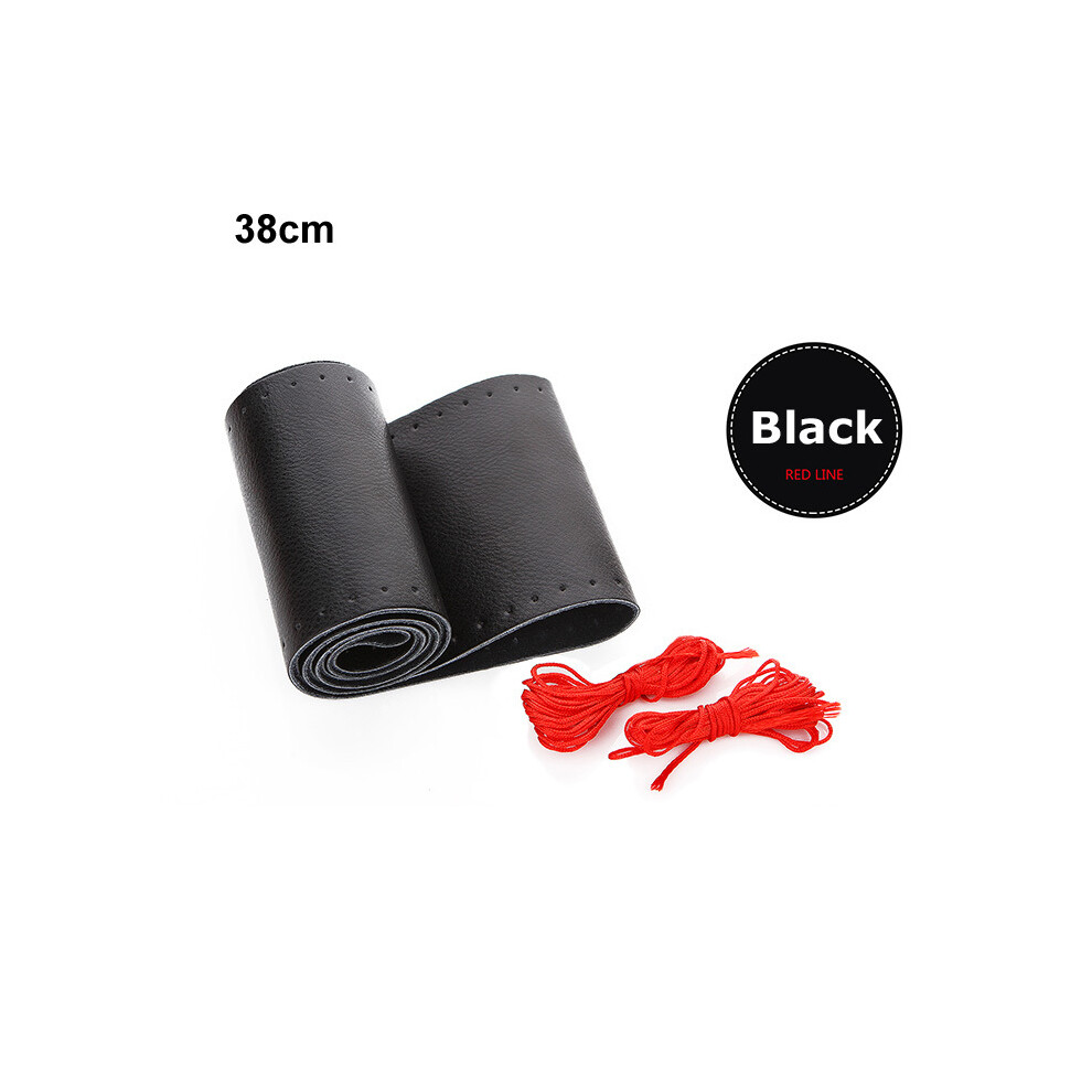 Maxpower ( 38Cm) Car Steering Wheel Cover Diy Genuine Leather Cowhide Braid With Needles Black/Red