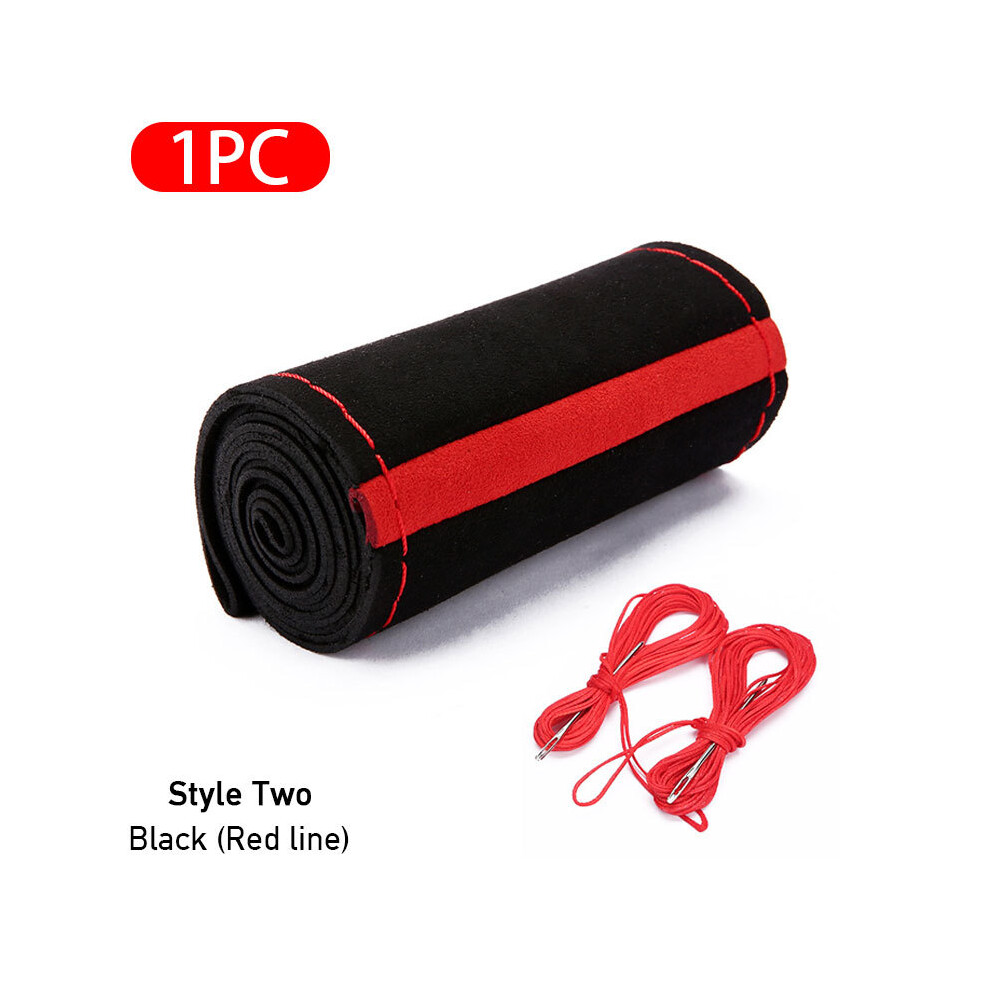 Maxpower (Style 2- Thread) Steering Wheel Braiding Cover 38Cm Universal Suede Steer Wheel Case For Red