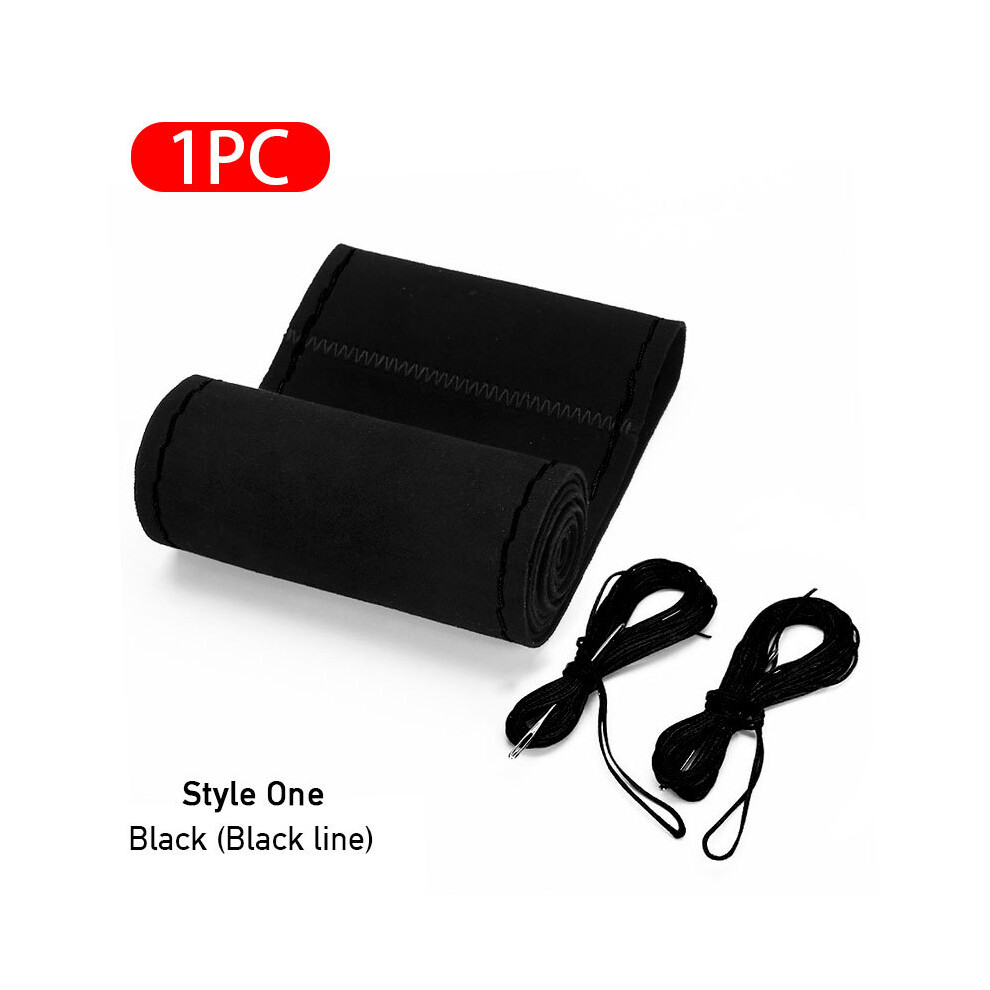 Maxpower (Style 1- Thread) Steering Wheel Braiding Cover 38Cm Universal Suede Steer Wheel Case For Black