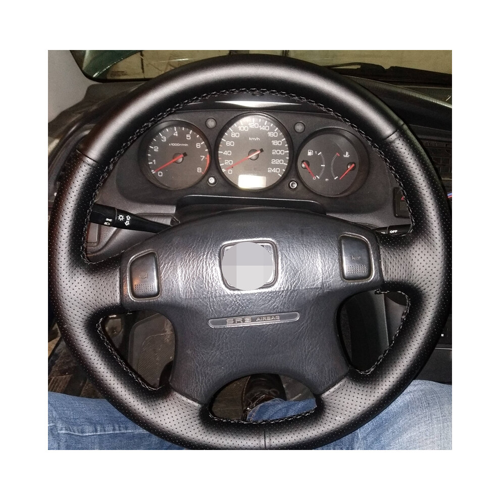Maxpower (Light Blue Thread) Black Artificial Leather Car Steering Wheel Cover For Honda Crv Cr-V 1997-2001