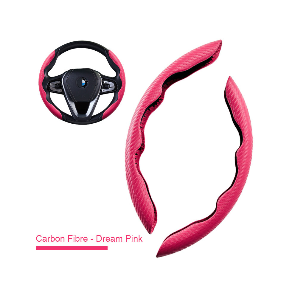 (D) 2Pcs Carbon Fiber Leather Car Steering Cover 1K Micro Fiber Leather Pvc 8293669626069