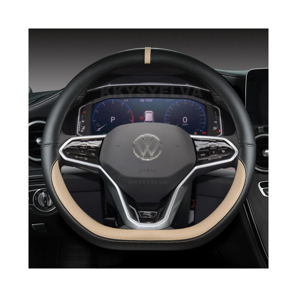 Maxpower (Beige) D Shape Car Steering Wheel Cover For Vw Sharan Passat Caddy Touran Tiguan