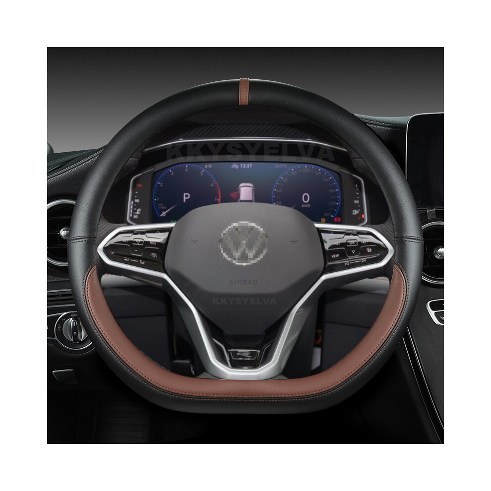 Maxpower (Coffee) D Shape Car Steering Wheel Cover For Vw Sharan Passat Caddy Touran Tiguan