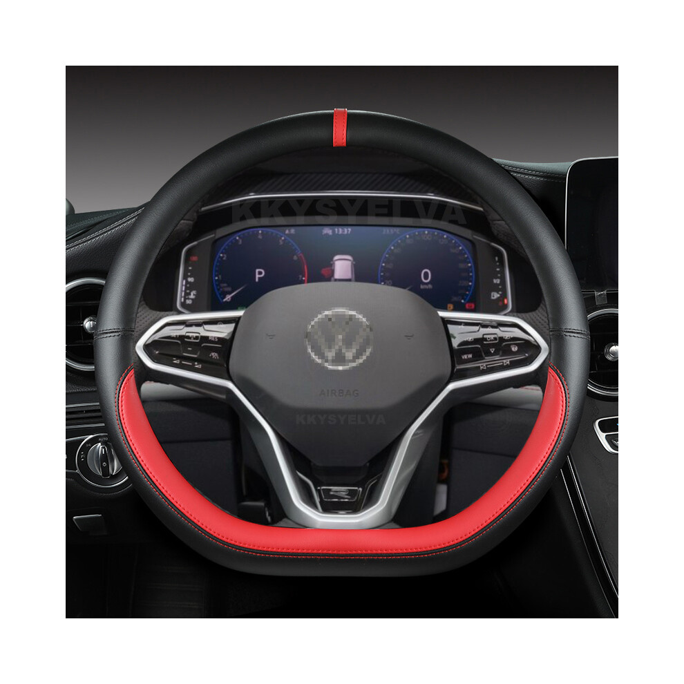 (RED) D Shape Car Steering Wheel Cover For VW Sharan Passat Caddy Touran Tiguan