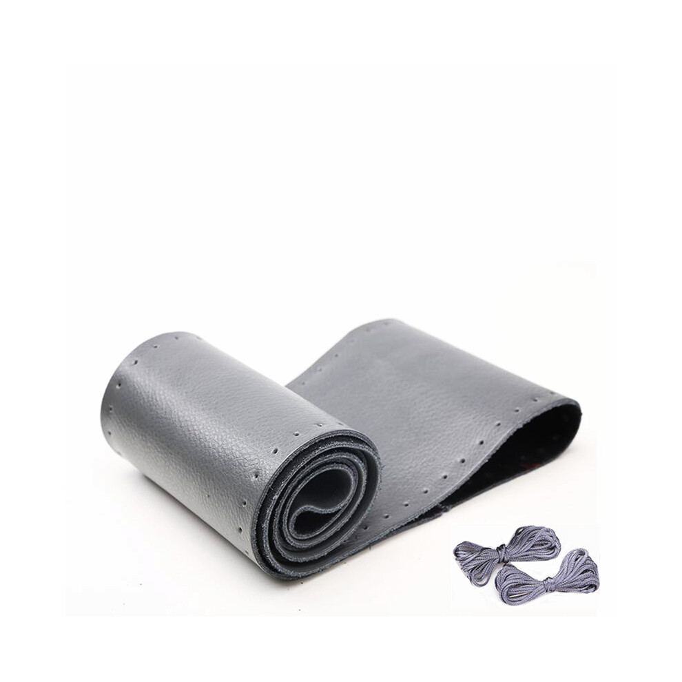 Maxpower ( Line) Universal Car Steering Wheel Cover Genuine Leather Stitch On Wrap Leather Grey