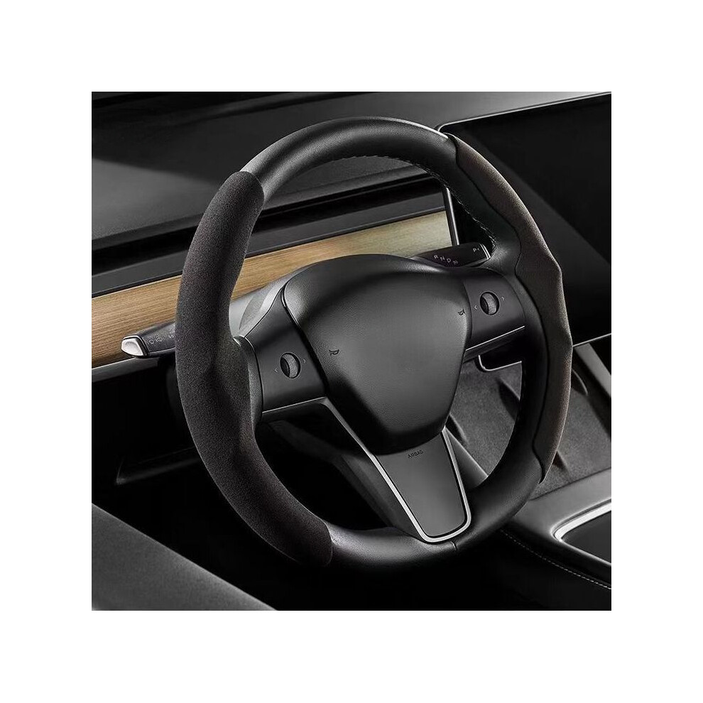 Maxpower (Black) For Tesla Model 3 Steering Wheel Cover Suede Ultra Thin Sweat Absorbent Black