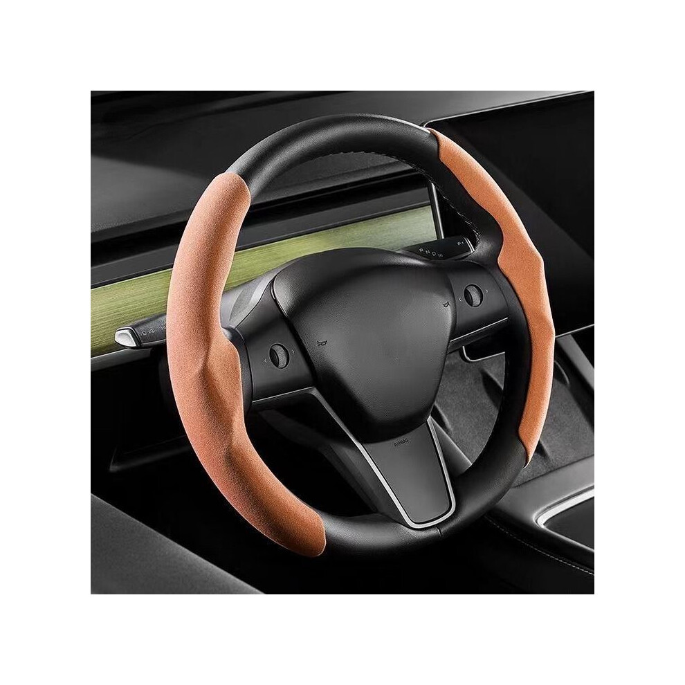 Maxpower (Orange) For Tesla Model 3 Steering Wheel Cover Suede Ultra Thin Sweat Absorbent Orange