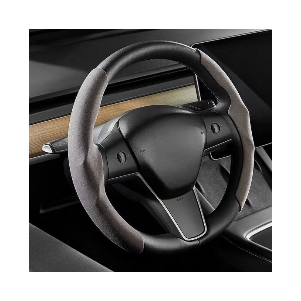 Maxpower ( Grey) For Tesla Model 3 Steering Wheel Cover Suede Ultra Thin Sweat Absorbent Dark/Grey