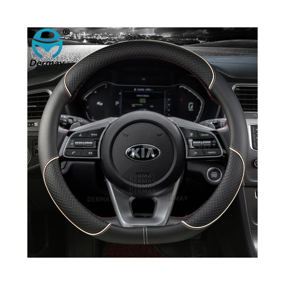 (D shape Beige) PU Leather  Car Steering Wheel Cover for Kia Stonic KX1 2017~2021 Auto-image-OPC-PDZNPXD-NEW
