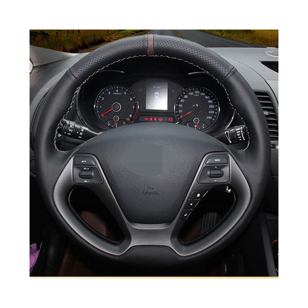 Maxpower ( Thread) Artificial Leather Car Steering Wheel Cover For Kia K3 2013 K2 Rio Black