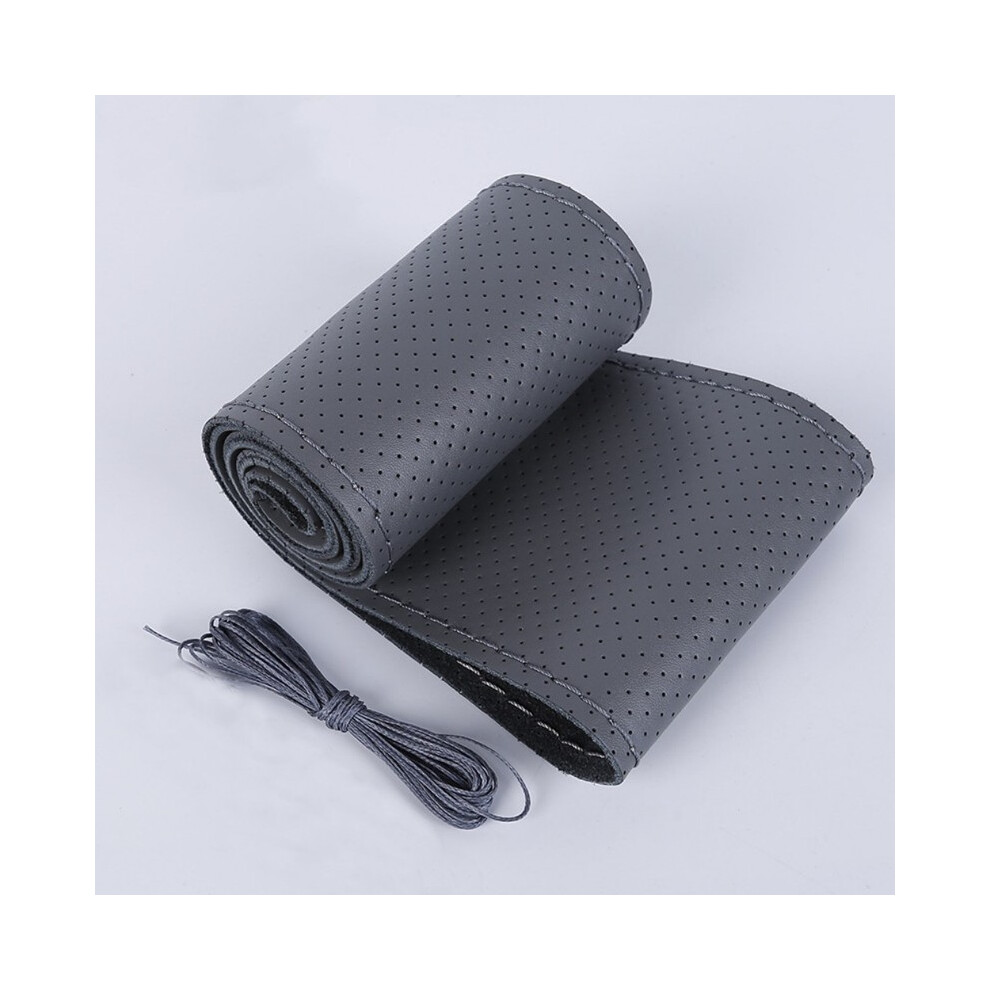 Maxpower (Grey) Car Steering Wheel Braid Cover Needles And Thread Artificial Leather Car