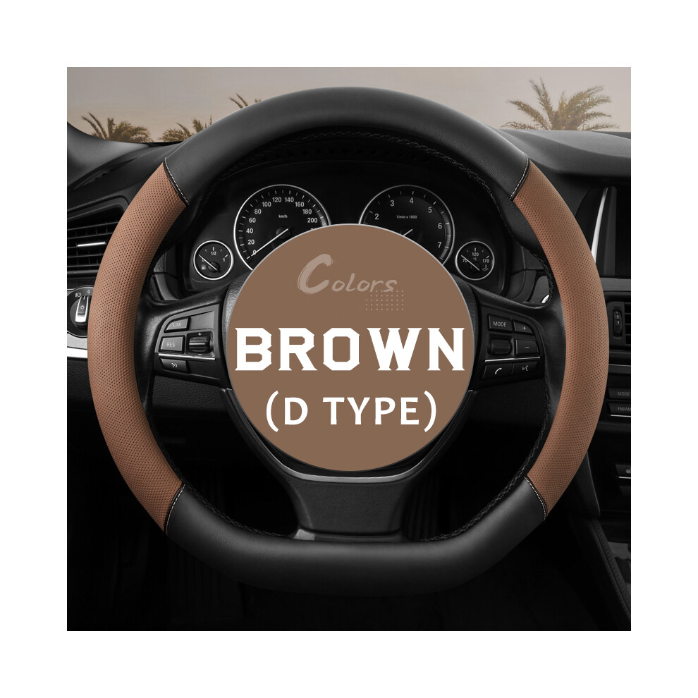 Maxpower ( D Type) Car Steering Wheel Cover Pu Leather D Shape Auto Steering Wheel Cover Brown