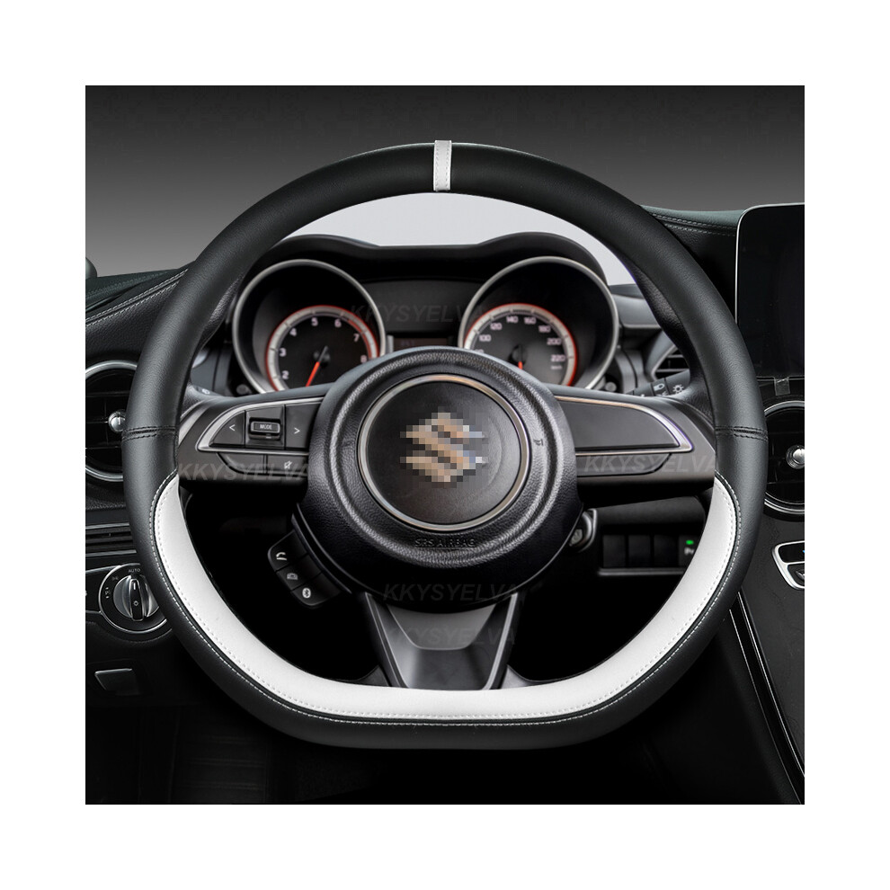 (White) Microfiber Leather D Shape 38Cm Car Steering Wheel Cover For Suzuki Swift White 8293669644339