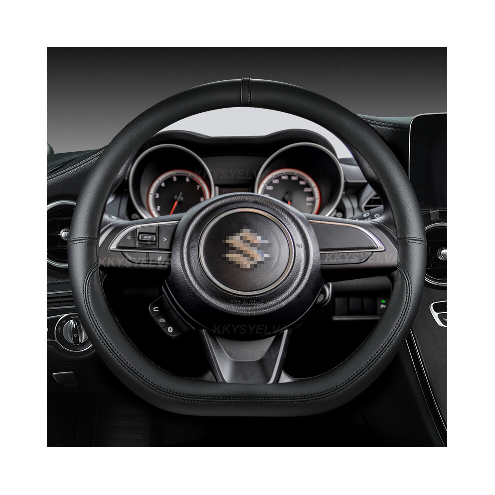 (Black) Microfiber Leather D Shape 38Cm Car Steering Wheel Cover For Suzuki Swift Black 8293669644261