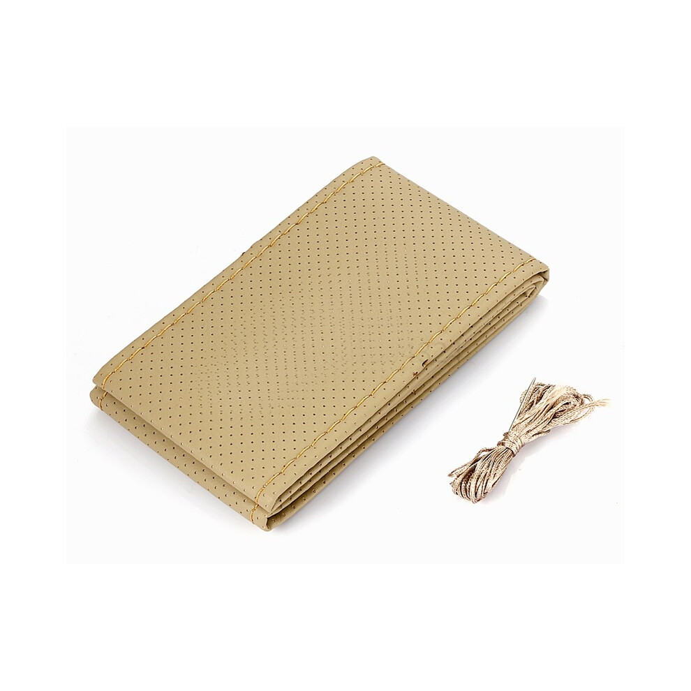 Maxpower (Beige) Car Steering Wheel Braid Cover Needles And Thread Artificial Leather Car