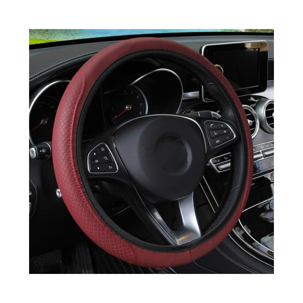 Maxpower (Wine ) 37-39Cm Car Steering Wheel Cover Skidproof Auto Steering- Wheel Cover Red