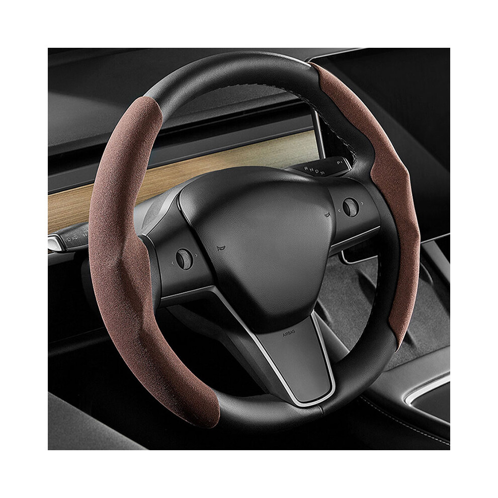 Maxpower (Brown) Steering Wheels Cover For Tesla Model 3 Model Y Suede Non-Slip Car Decor Brown
