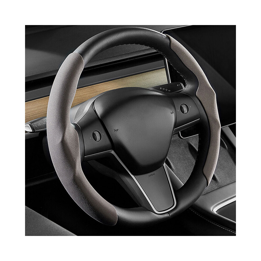 Maxpower (Grey) Steering Wheels Cover For Tesla Model 3 Model Y Suede Non-Slip Car Decor Grey