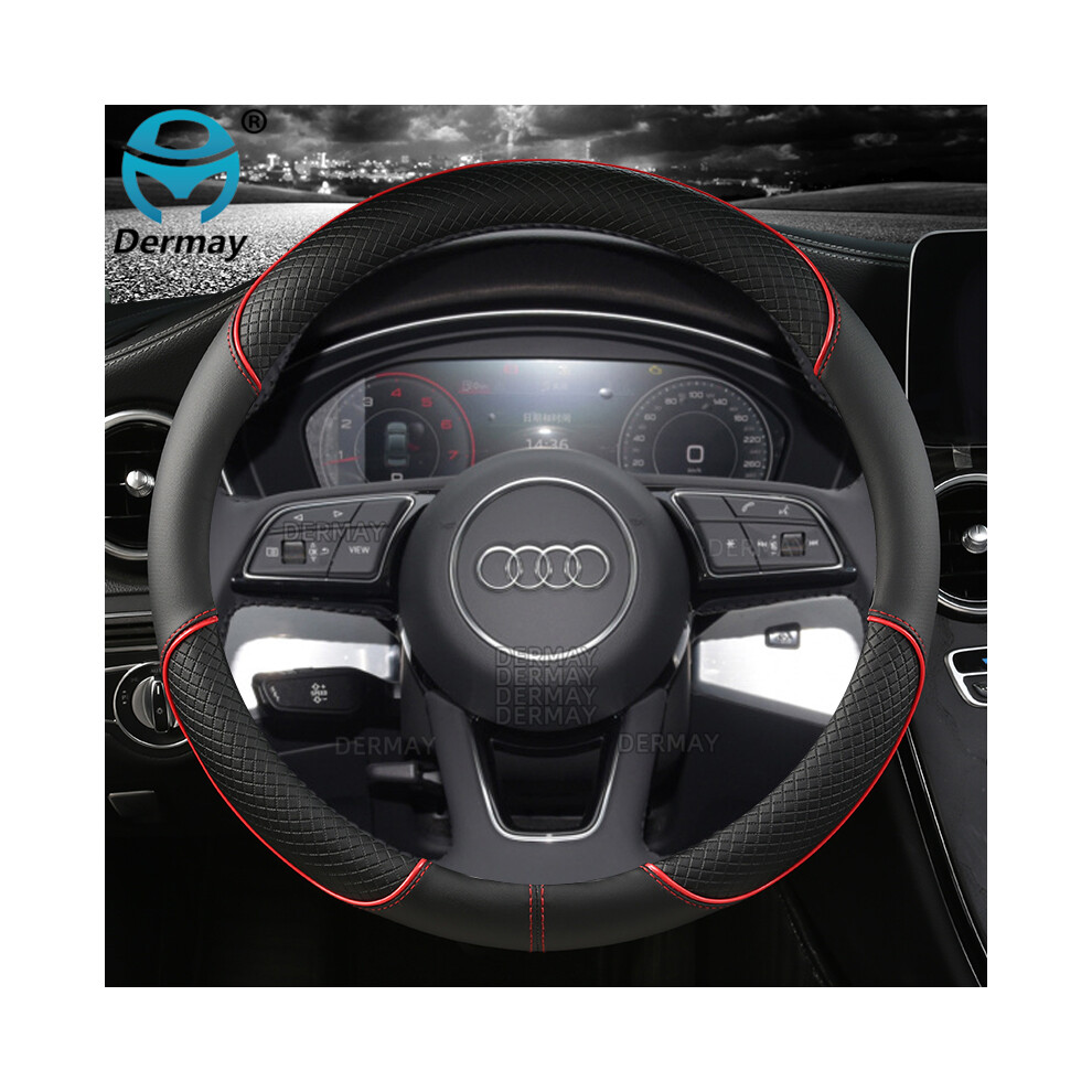 (O shape Red) Microfiber Leather Sport Car Steering Wheel Cover Non-slip for Audi A1-image-OPC-PDZNQS7-NEW