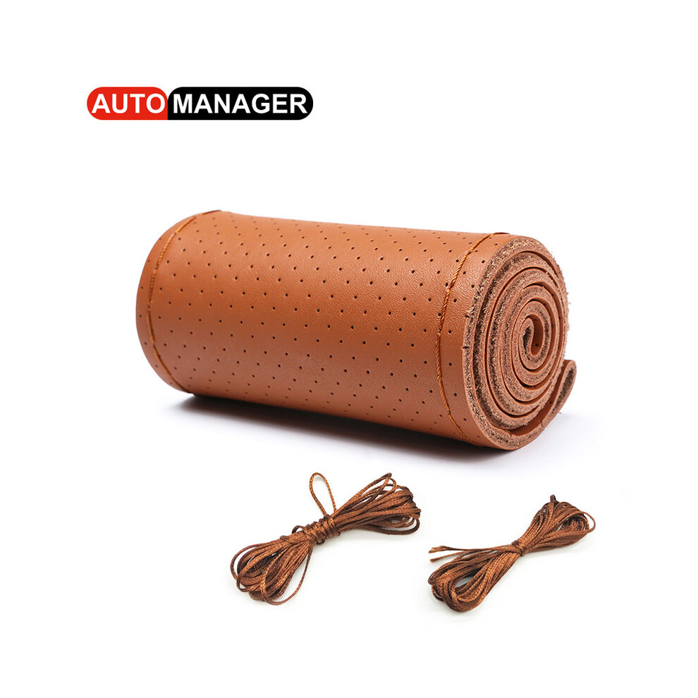 (Hole Brown) Car Steering Cover Braid Leather Steering Wheel Case for Auto 38cm 15-image-OPC-PDZNQVY-NEW
