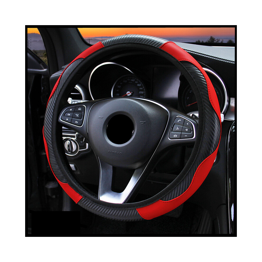 Maxpower (Red) Universal Car Steering Wheel Cover Breathable Anti Slip Pu Leather Steering