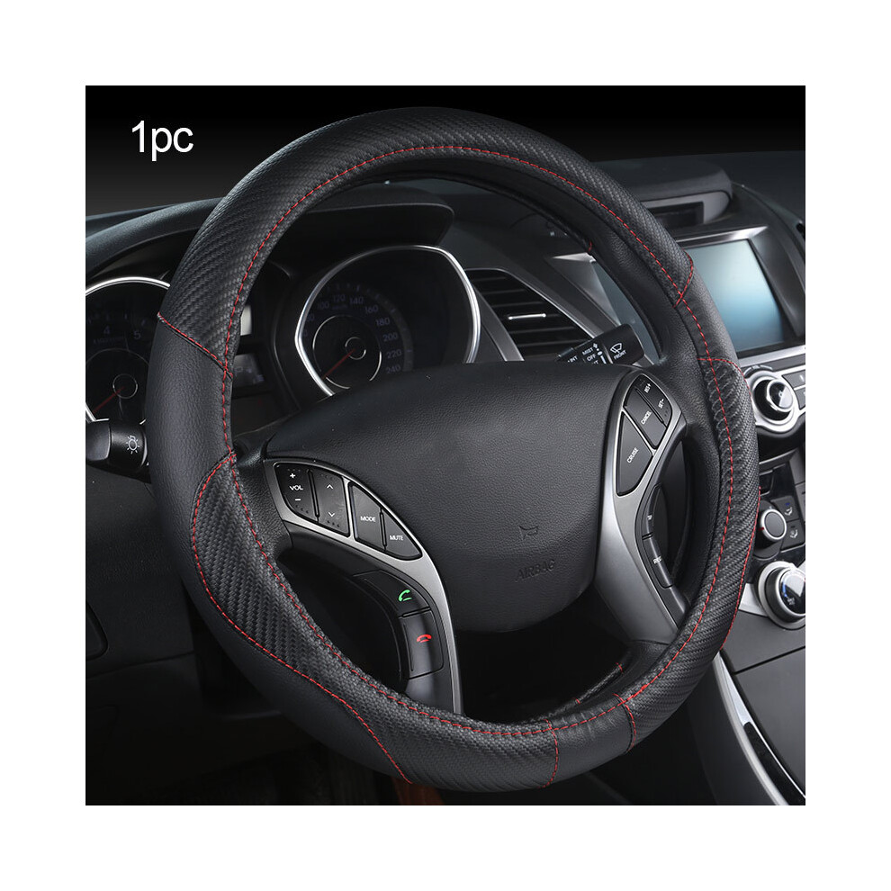 (Black) Car-Styling Steering Wheel Cover Carbon Fiber Leather 37-38Cm Cars Wheel Black 8293669638062