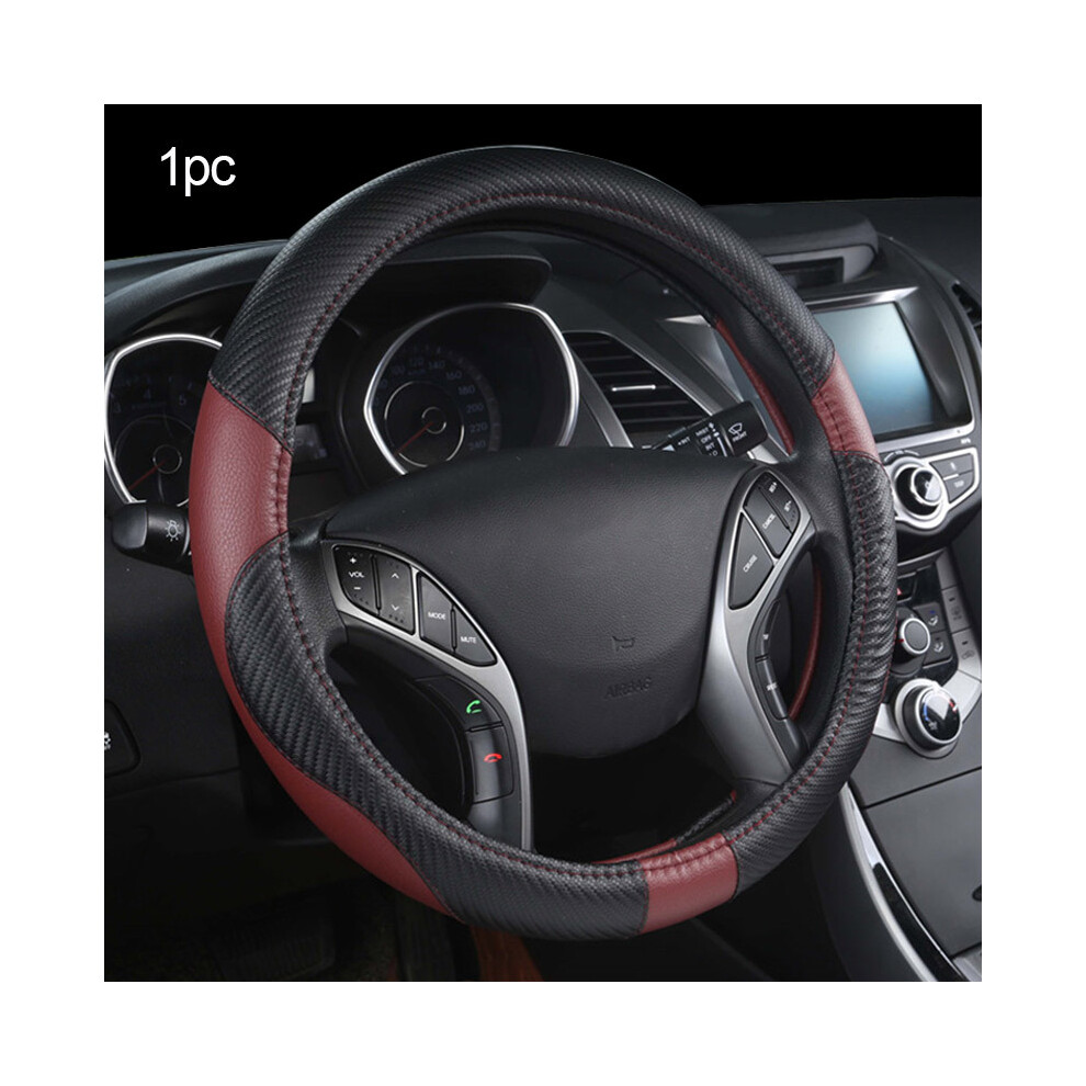 Maxpower (Wine ) Car-Styling Steering Wheel Cover Carbon Fiber Leather 37-38Cm Cars Wheel Red