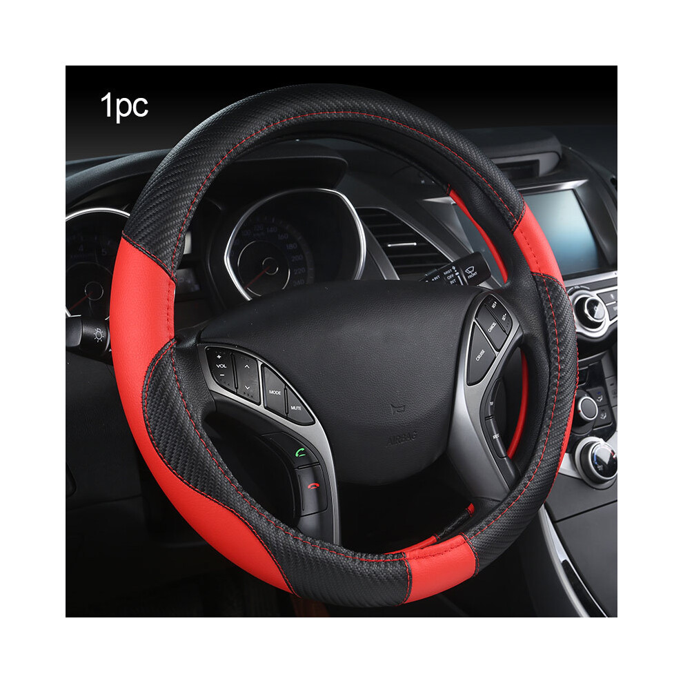 Maxpower (Red) Car-Styling Steering Wheel Cover Carbon Fiber Leather 37-38Cm Cars Wheel Red